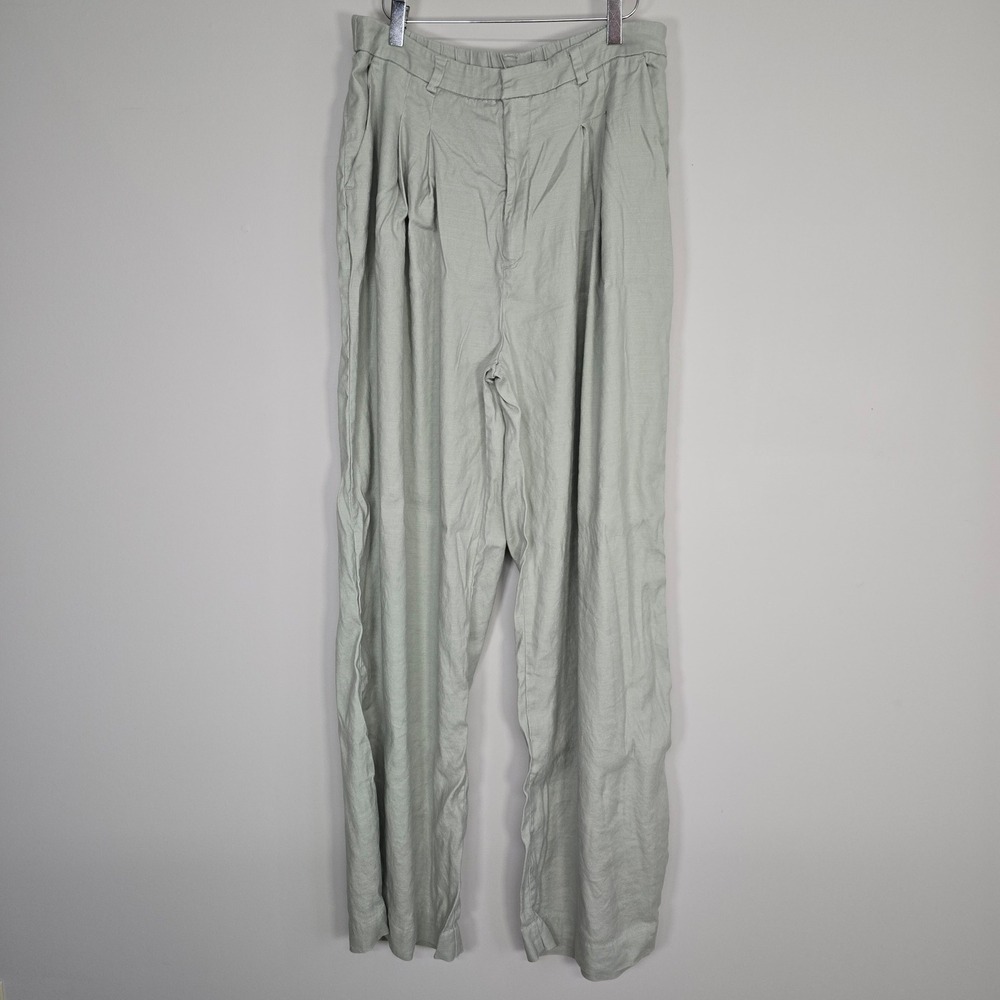 Maeve Avery Pleated Wide Leg Pants Women LT Sage Green Linen Blend Coastal